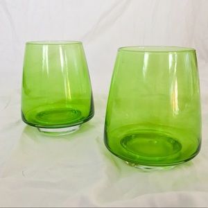 VINTAGE SET OF 2 LARGE GREEN GLASSES | GLASSWEAR